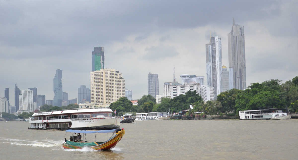 bangkok river with skyline 
